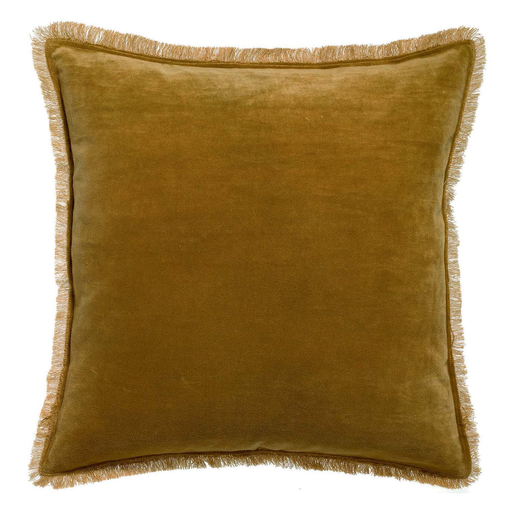 bronze velvet cushion with fringe edge
