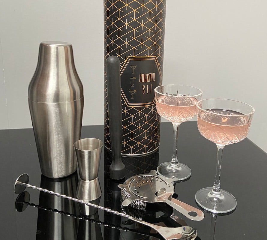 stainless steel cocktail shaker and tool set
