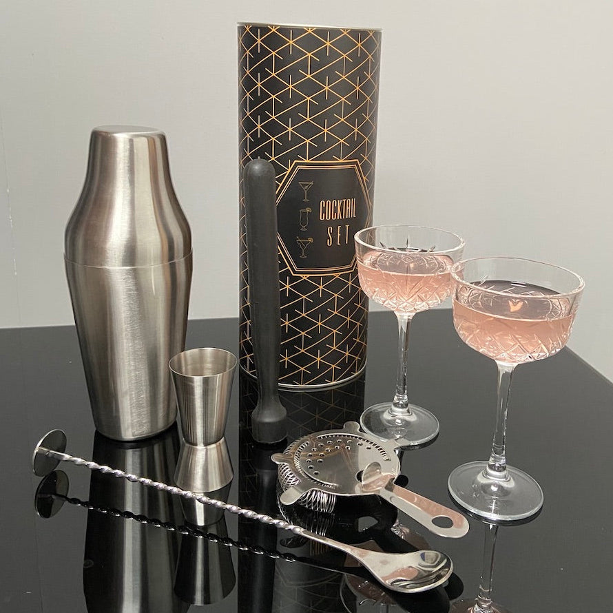 stainless steel cocktail shaker and tool set