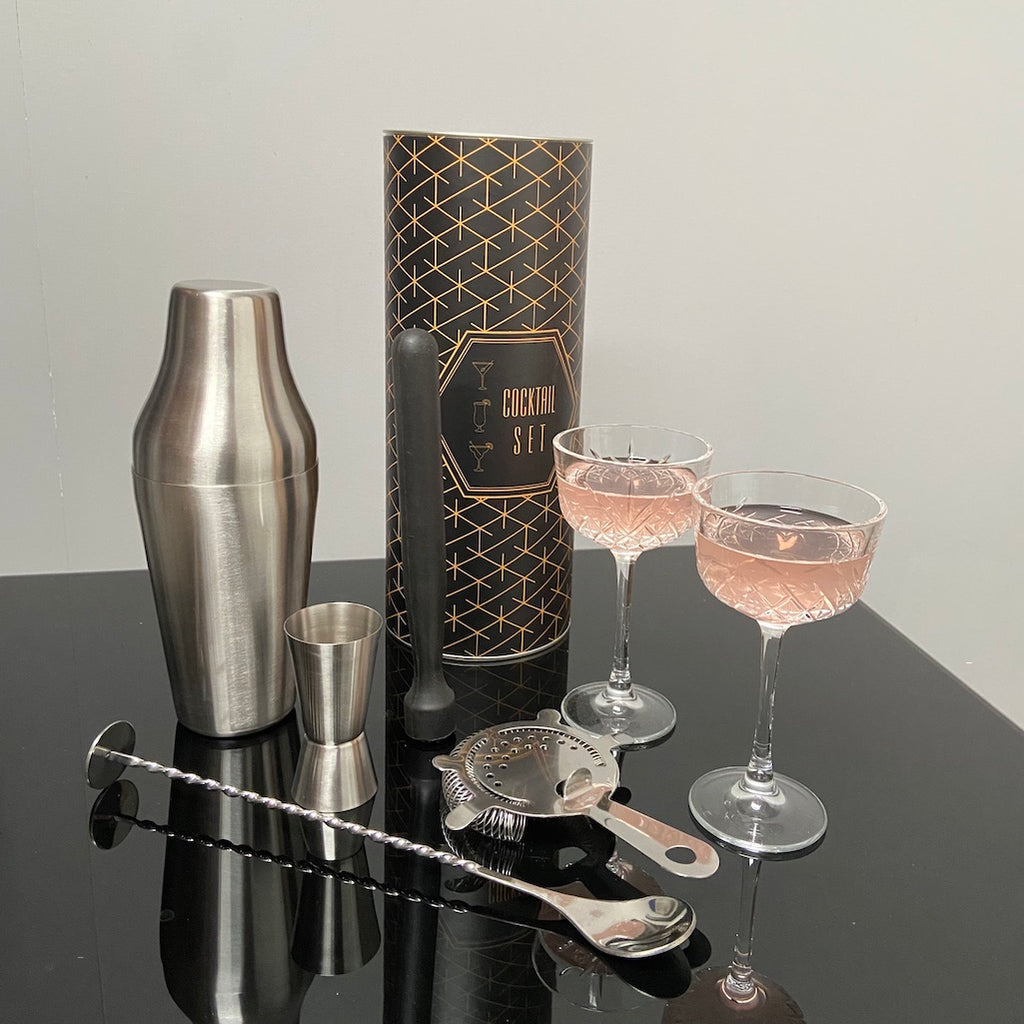 stainless steel cocktail shaker and tool set