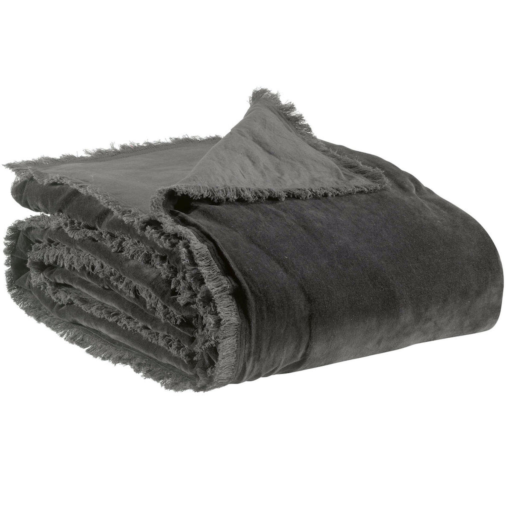 dark grey velvet throw with fringed edges by Vivaraise