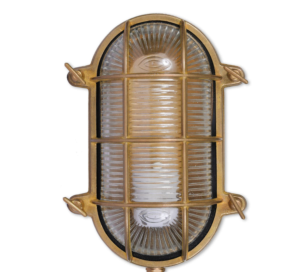outdoor bulk head light in brass by Garden Trading