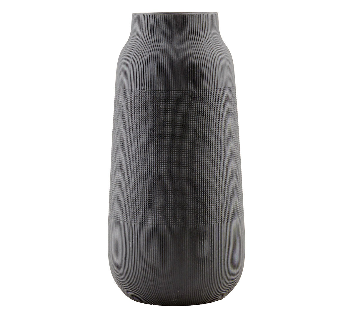 tall black vase with textured finish 
