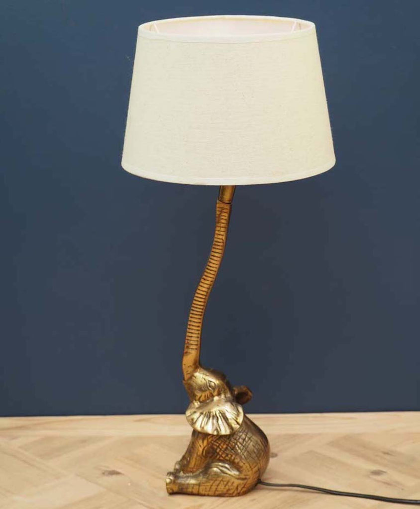 Brass elephant lamp with linen shade