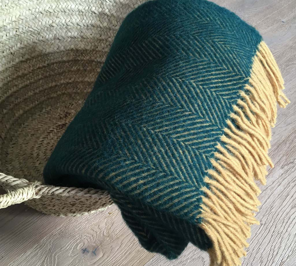 green wool throw