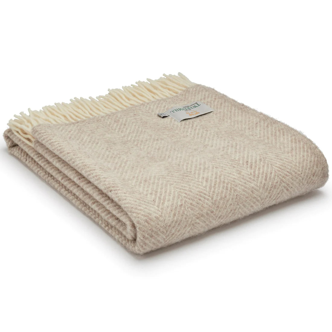 fishbone wool throw in beige and cream
