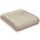fishbone wool throw in beige and cream