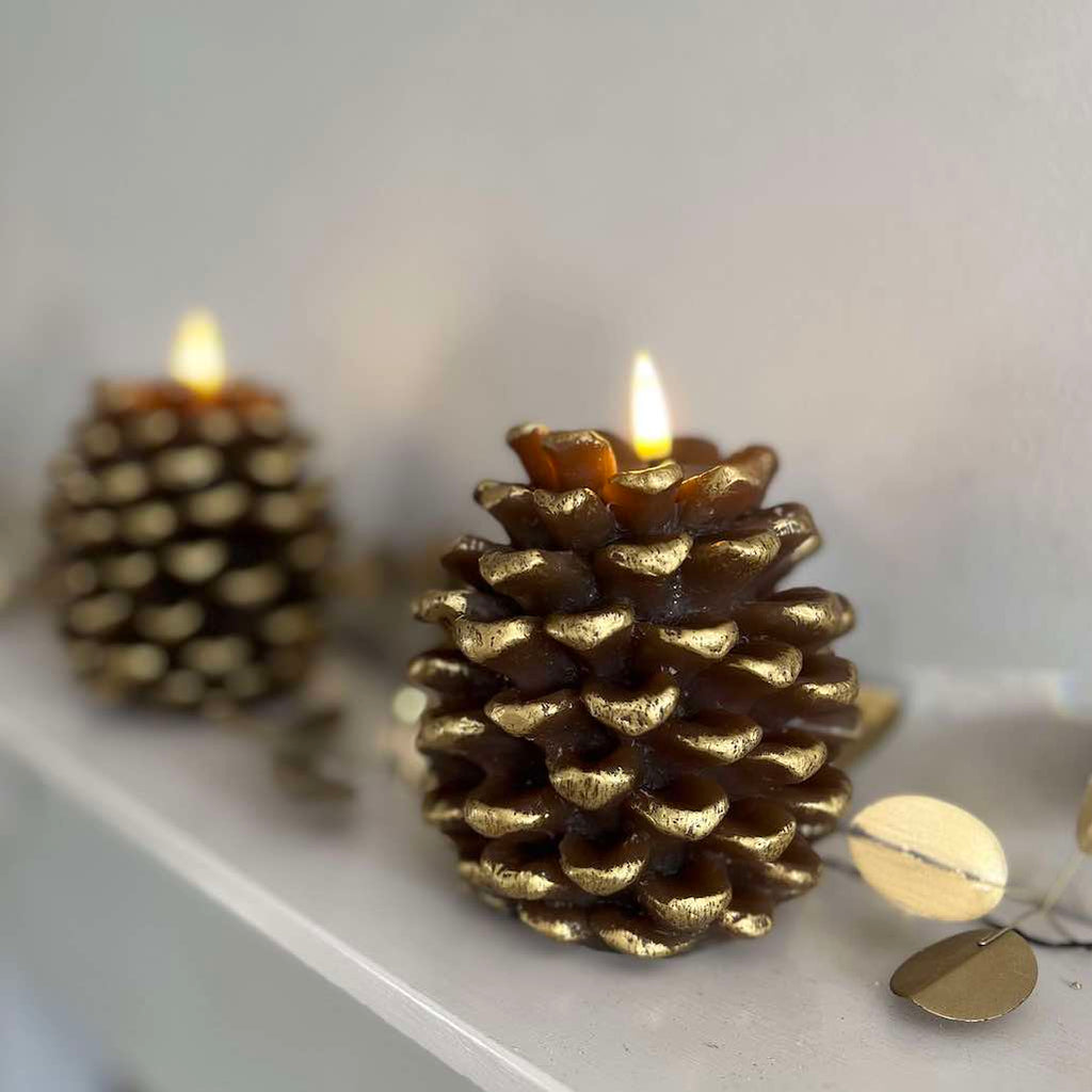 gold pinecone shaped LED light candle 