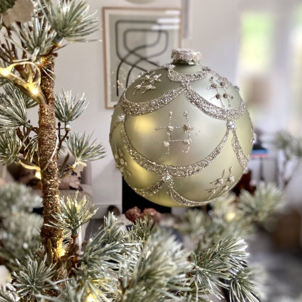 green and silver beaded glass bauble