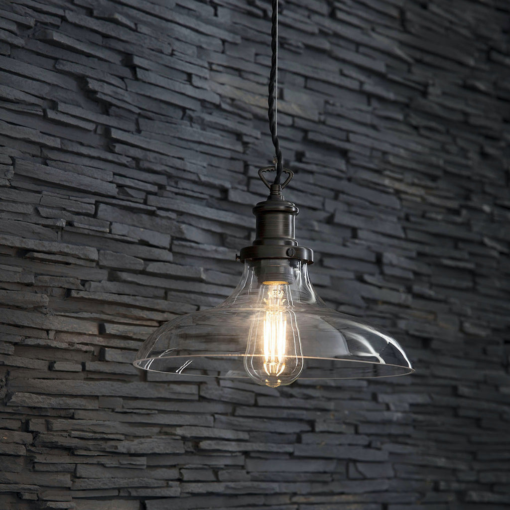 Hoxton wide glass pendant light by Garden Trading