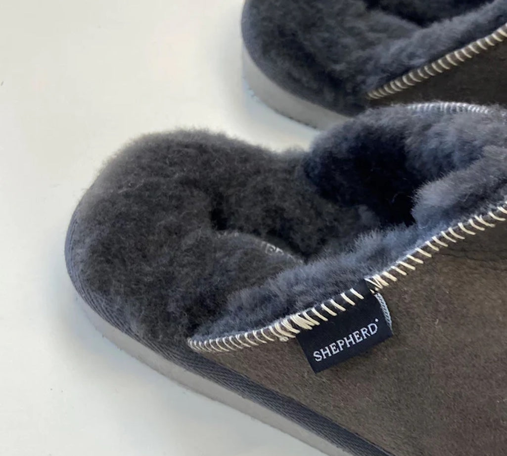detail of Karla sheepskin mule slippers