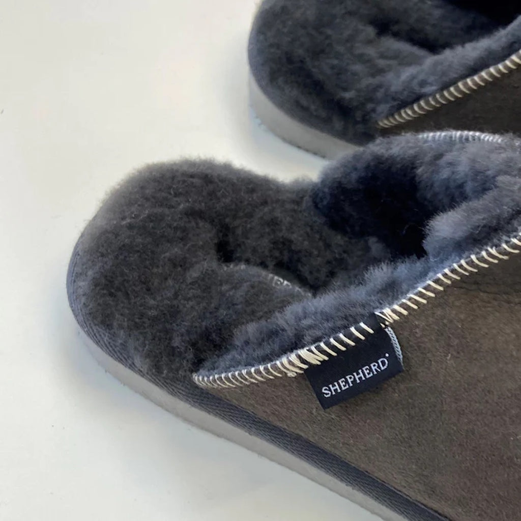 Hugo grey sheepskin mule slippers