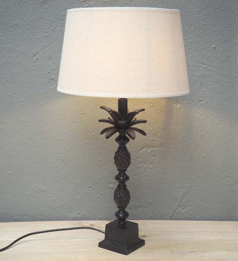 pineapple palm tree table lamp with white linen shade