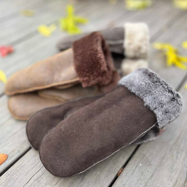ladies sheepskin mittens in natural colours