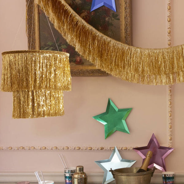 gold tinsel chandelier decoration