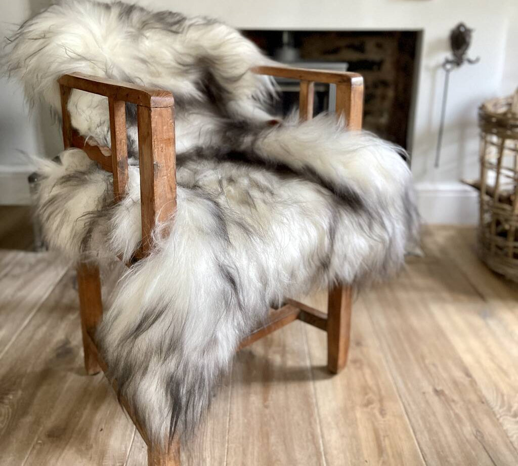 White icelandic sheepskin rug with darker tips