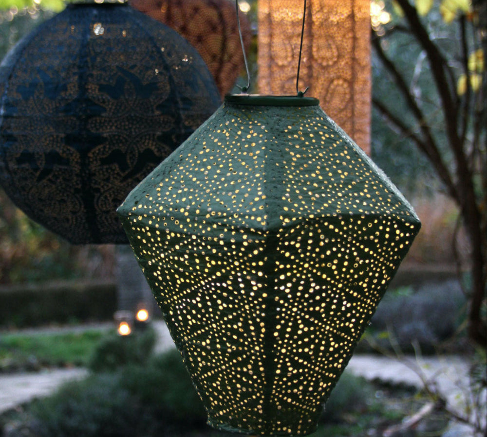 green diamond shaped solar lantern 