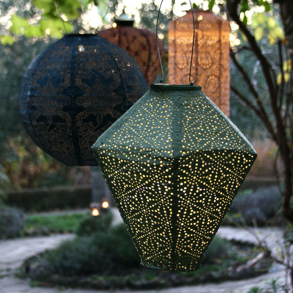 green diamond shaped solar lantern 