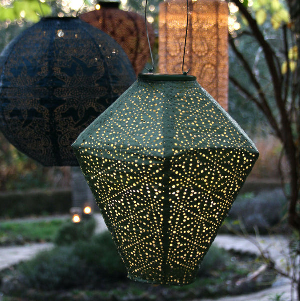 green diamond shaped solar lantern 