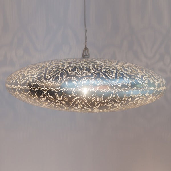 Silver patterned Moroccan style pendant light Gabs 