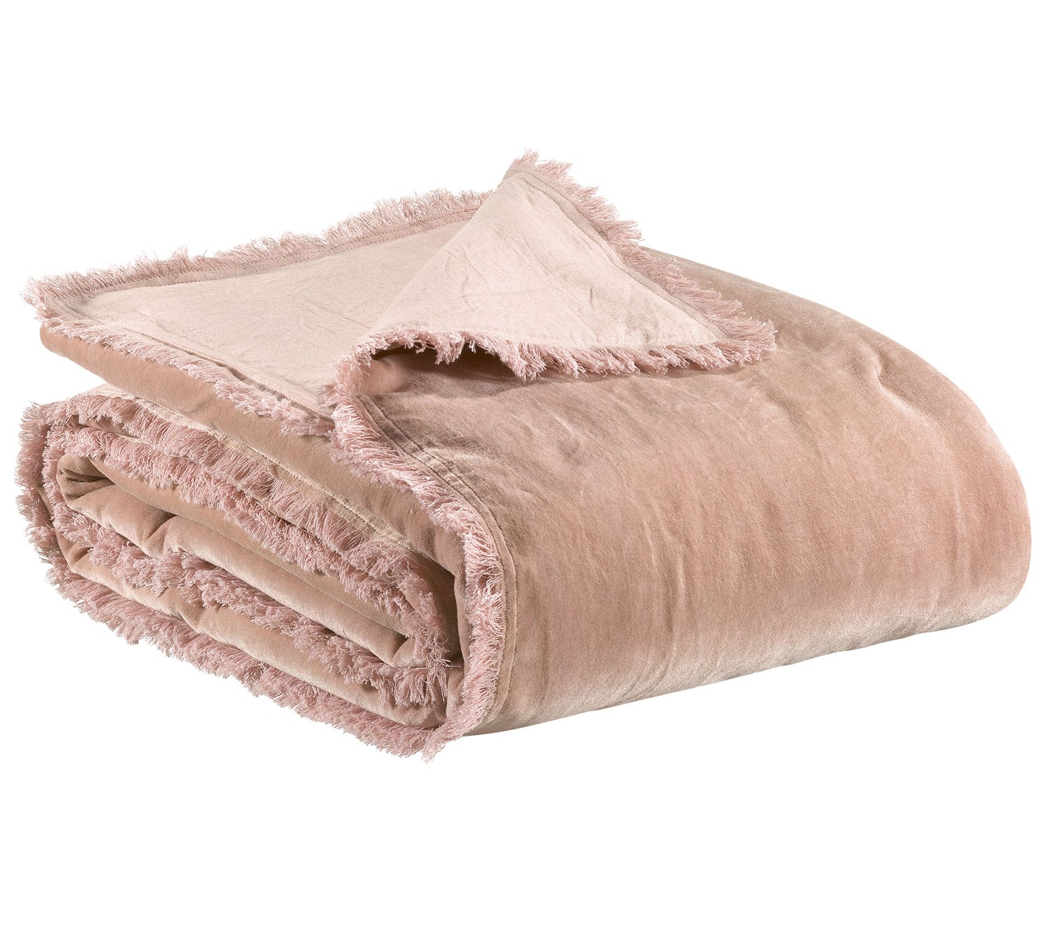pink velvet throw with fringe edges