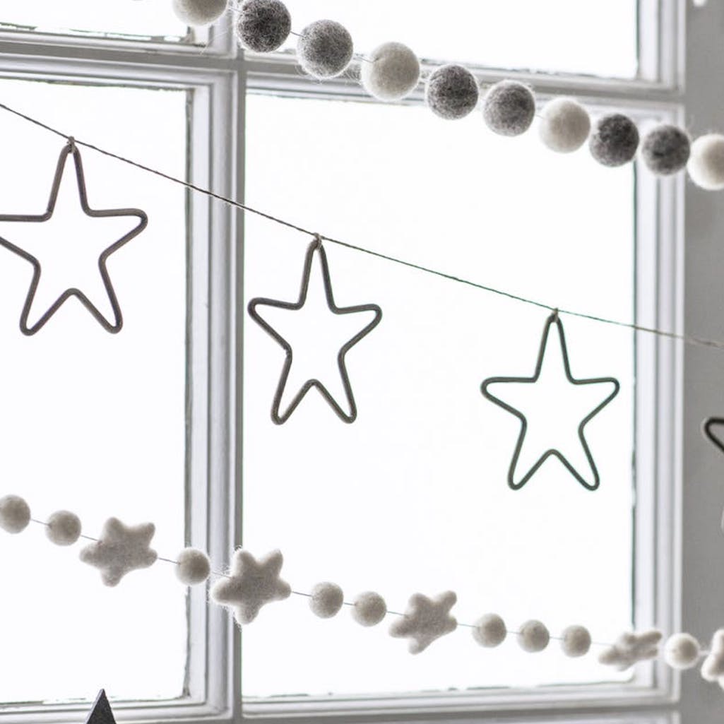 grey and white star pompom garland