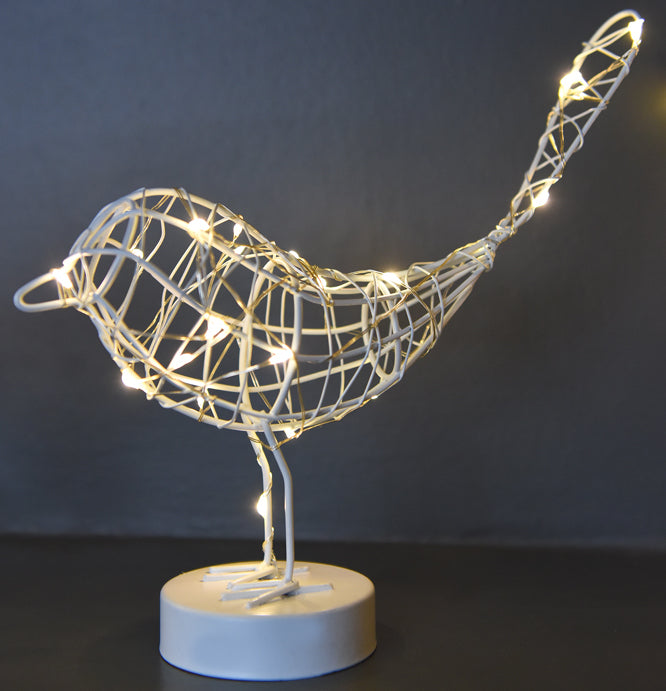 white metal robin light