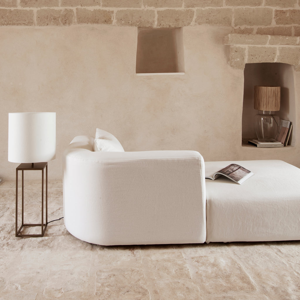 white velvet modula sofa 