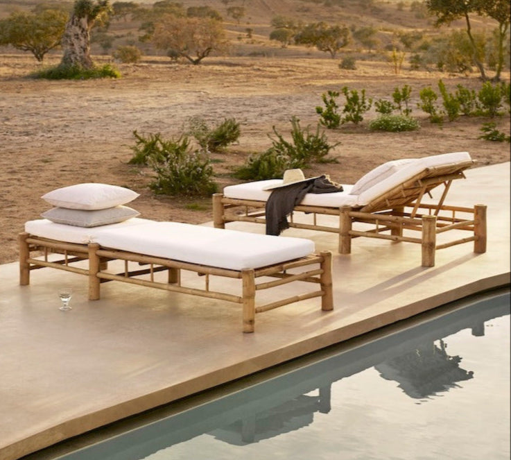 Tine K bamboo sun lounger with white cushion