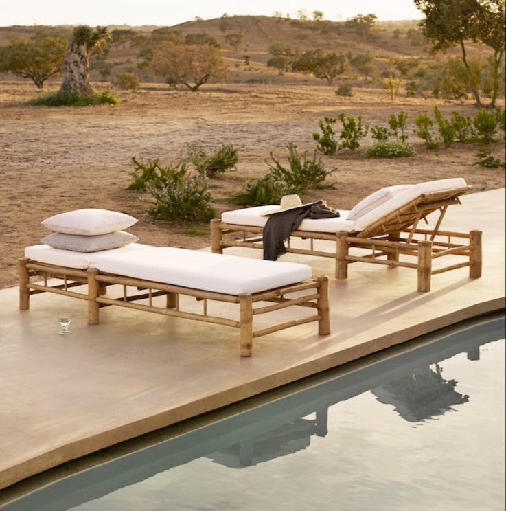 Tine K bamboo sun lounger with white cushion