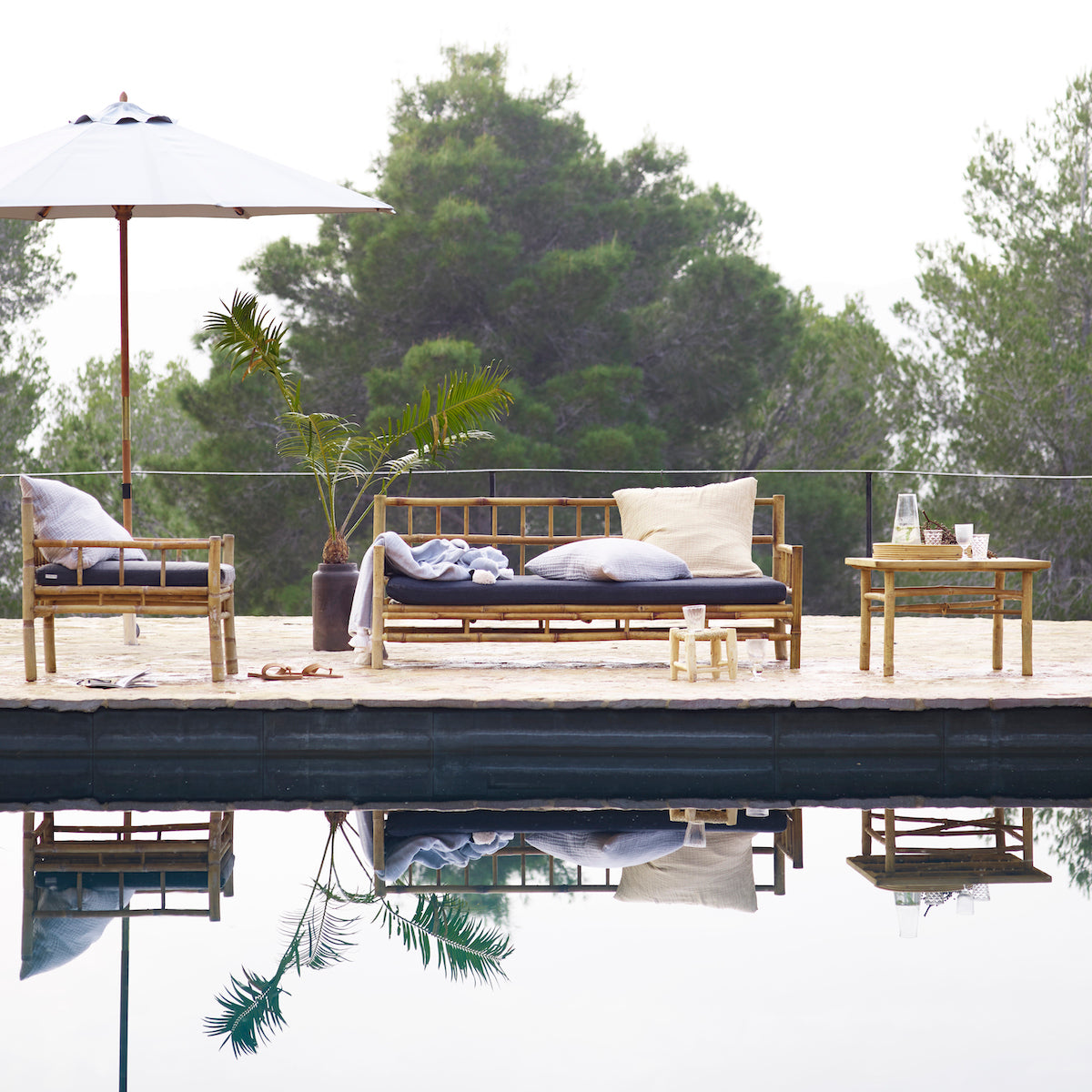 outdoor bamboo sofa in grey 