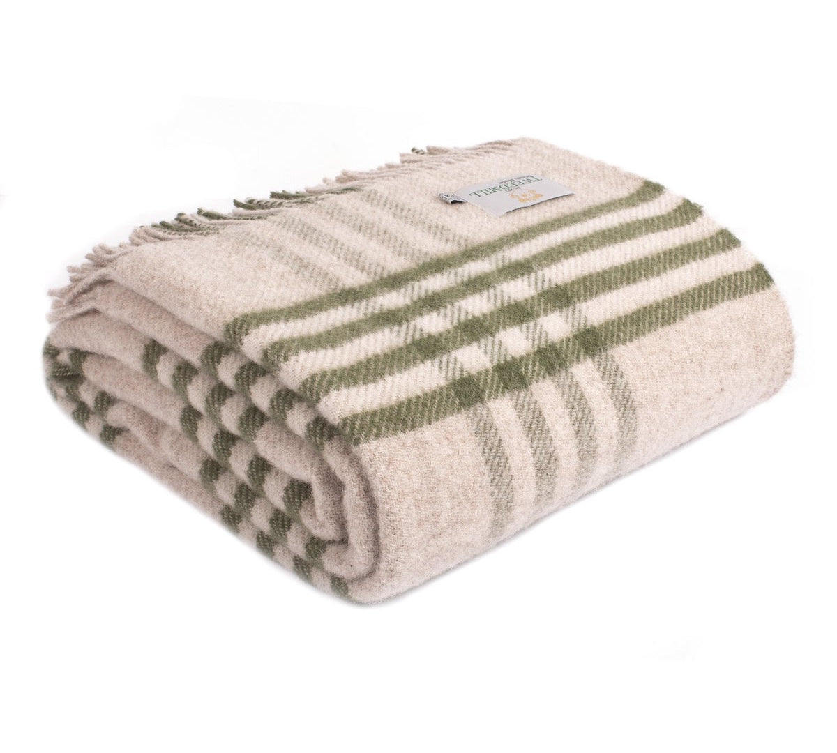 Tweedmill wool check throw Hex in olive green