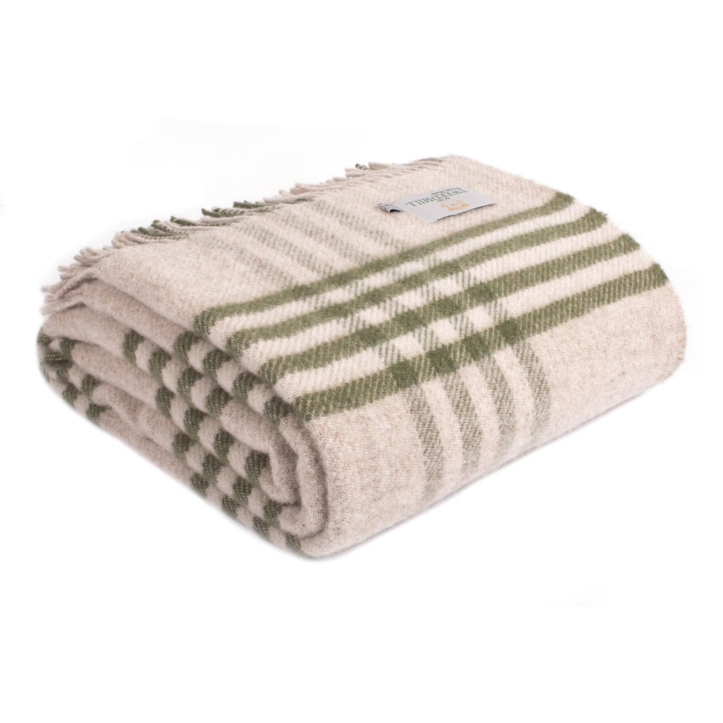 Tweedmill wool check throw Hex in olive green