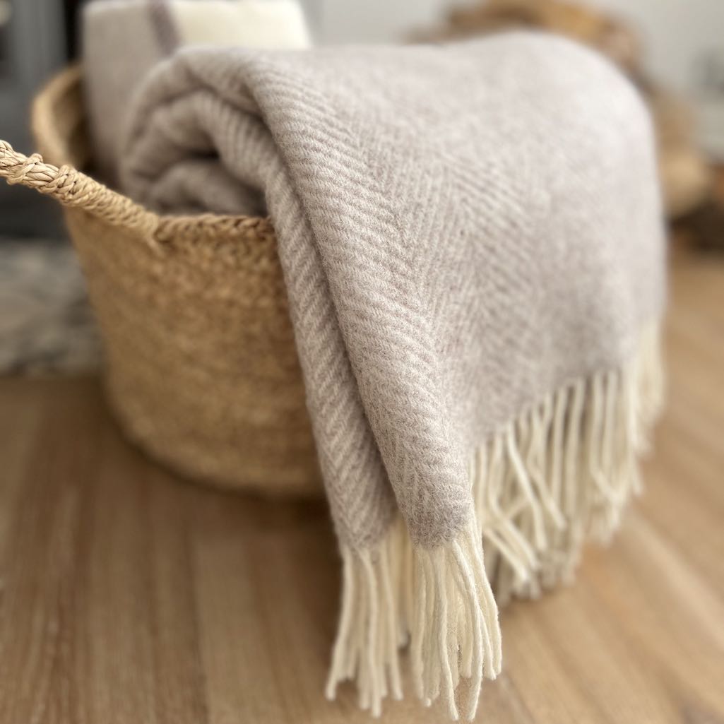 Tweedmill fishbone wool blanket in hazel 