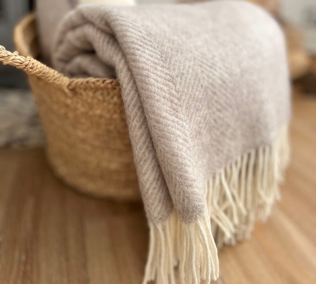 Tweedmill fishbone wool blanket in hazel 