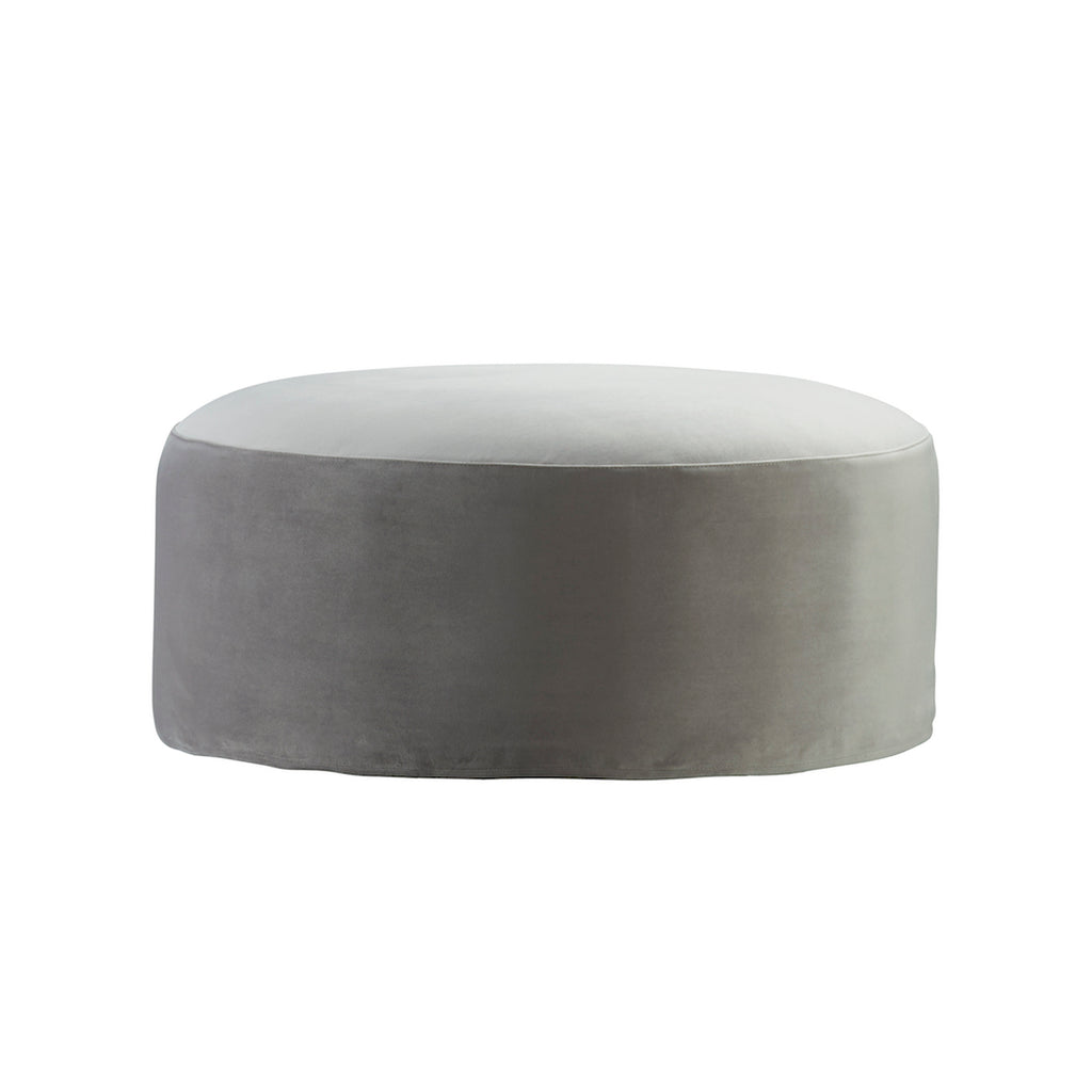 round velvet grey pouffe
