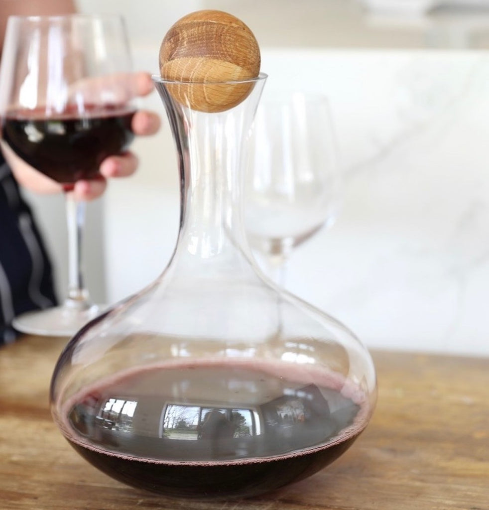glass decanter with oak stopper