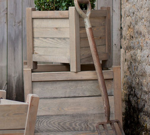square natural wood planter 