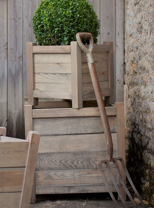 square natural wood planter 