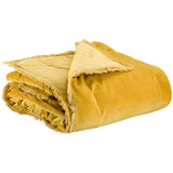 Yellow velvet throw Fara by Vivaraise with fringed edges